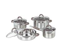 JATA HOGAR BC8 - Batería de Cocina 4 Piezas con 4 Tapas, Acero Inox 304, Ollas y Cazo para Inducción, Base Difusora Impact Bonding, Asas con Protección de Silicona, Apta para Todo Tipo de Cocinas