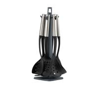 JATA HOGAR HACC4624 - Utensilios de Cocina de Acero Inoxidable y Nylon. Set de Cocina de 6 Utensilios: Cazo, Cucharón, Espumadera, Cucharra Espagueti, Espátula y Pala. Resistentes al Calor