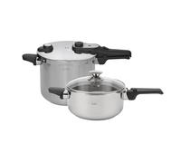 JATA HOGAR HOLL2547 - Ollas a Presión Express 4L + 7L Acero Inoxidable SUS304, Inducción, 2 Niveles de Presión, Triple Sistema de Seguridad, Tapa Cristal, Fondo Difusor