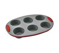 Jata Hogar MC62 - Molde 6 cavidades para muffins y magdalenas, color gris y rojo