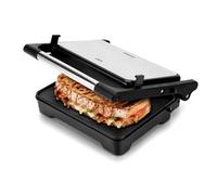JATA JEGR1183 - Grill de asar doble 1500 W | Parrilla eléctrica con apertura 180° y tapa basculante | Termostato regulable | Placas lisas antiadherentes 26 x 16,5 cm libres de PFOA | Cocina sana
