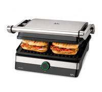 JATA JEGR1596 - Parrilla Electrica y Grill con placas rayadas antiadherentes de 29 x 23,6 cm. 2000 W. Cocina todo tipo de alimentos. Apertura 180º. Tapa superior basculante. Bandeja recogesalsas