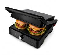 JATA JEGR1913 - Grill y Plancha de Cocina 2000 W. Parrilla Eléctrica 2 Placas Antiadherentes de 29 x 24 cm. Apertura 180º. Placa Superior Adaptable en Altura. Control Temperatura. Bandeja Recogegrasas