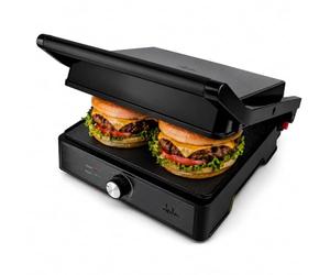 JATA JEGR1913 - Grill y Plancha de Cocina 2000 W. Parrilla Eléctrica 2 Placas Antiadherentes de 29 x 24 cm. Apertura 180º. Placa Superior Adaptable en Altura. Control Temperatura. Bandeja Recogegrasas