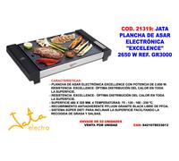 Jata GR3000 Plancha de Cocina Electrónica con 4 temperaturas, Antiadherente, 2700 W, Resistencia en forma M, Medidas 48 x 32 cm, Fabricada en España, Fácil limpieza, Bandeja recogesalsas