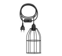 Jaula de luz 122mm Ø cable textil LEKA negro interruptor de enchufe y E27