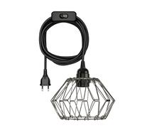 Jaula lámpara plegable LEKA con cable textil negro interruptor de enchufe y E27