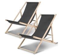 Jaxguom Juego de 2 tumbonas plegables de madera de pino con respaldo de 3 niveles, soporta hasta 120 kg, Oxford 420D, paquete doble para balcón, playa y camping, color gris