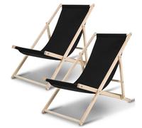 Jaxguom Juego de 2 tumbonas plegables de madera de pino con respaldo de 3 niveles, soporta hasta 120 kg, Oxford 420D, paquete doble para balcón, playa y camping, color negro