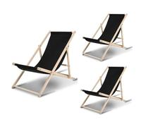 Jaxguom Juego de 3 tumbonas plegables de madera de pino con respaldo de 3 niveles, soporta hasta 120 kg, 420D Oxford, paquete doble para balcón, playa y camping, color negro