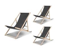 Jaxguom Juego de 3 tumbonas plegables de madera de pino con respaldo de 3 niveles, soporta hasta 120 kg, 420D Oxford, paquete doble para balcón, playa y camping, color gris