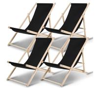 Jaxguom Juego de 4 tumbonas plegables de madera de pino con respaldo de 3 niveles, soporta hasta 120 kg, Oxford 420D, paquete doble para balcón, playa y camping, color negro