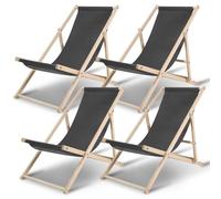 Jaxguom Juego de 4 tumbonas plegables de madera de pino con respaldo de 3 niveles, soporta hasta 120 kg, 420D Oxford, paquete doble para balcón, playa y camping, color gris
