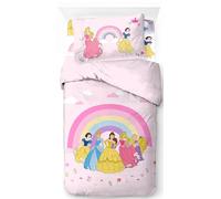 Jay Franco Disney Princess Rainbow 100% algodón Juego de sábanas para cama individual, 3 piezas - Incluye funda nórdica, bajera y funda de almohada
