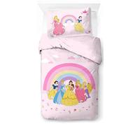 Jay Franco Disney Princess Rainbow - Juego de funda nórdica para cama individual, 100 % algodón, incluye funda de almohada de 50 x 70 cm