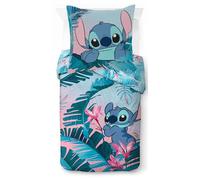 Jay Franco Juego de Cama Floral de Lilo y Stitch Disney con Funda de edredón para Cama Individual de algodón Afelpado - Incluye una Funda de Almohada de 80 x 80 cm