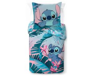 Jay Franco Juego de Cama Floral de Lilo y Stitch Disney con Funda de edredón para Cama Individual de algodón Afelpado - Incluye una Funda de Almohada de 80 x 80 cm