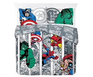 Jay Franco Marvel Comics Comic Cool Funda nórdica 100% algodón 200 x 200 cm Tamaño de Cama Doble con 2 Fundas de Almohada 50 x 70 cm