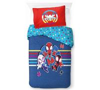 Jay Franco Marvel Spidey and His Fantastic Friends - Juego de funda nórdica para cama individual, 100% algodón, incluye funda de almohada de 50 x 70 cm