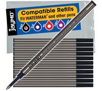 Jaymo - 12 - Reemplazo de recargas de tinta negra compatibles con Waterman bolígrafos roller de tinta. Escritura fluida en tinta alemana y punta fina de 5 mm. Waterman #S0112670 / 540951/54090