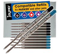 Jaymo - 12 - Reemplazo de tinta de gel para bolígrafos, compatible con Parker, Escritura fluida en tinta alemana y punta mediana 0,7mm, (6) negro y (6) azul