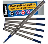 Jaymo - 6 - Reemplazo de recargas de tinta azul compatibles con Waterman bolígrafos roller de tinta. Escritura fluida en tinta alemana y punta fina de 5 mm. Waterman #S0112680 / 540961 / 54091