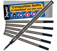 Jaymo - 6 - Reemplazo de recargas de tinta negra compatibles con Waterman bolígrafos roller de tinta. Escritura fluida en tinta alemana y punta fina de 5 mm. Waterman #S0112670 / 540951/54090