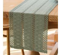 Jayusaror Camino de Mesa Boho Verde Salvia Macramé Algodón Lino Rústico Bohemio Granja Lavable Moderno Mantel Pequeño Decoración de Mesa para Bodas Mesa de Comedor de Cocina 30 x 240 cm