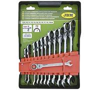 JBM Set de 12 llaves combinadas articuladas con trinquete 51318, cabezal 0°-180°, 72 dientes
