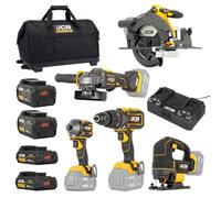 JCB JCB-18PKIT-8 - Juego de herramientas de batería profesional de 18 V 5 en 1 para obras de taller y carpintería | Taladro atornillador + destornillador de impacto + sierra circular + amoladora