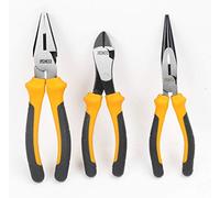 JCB JCB-3PC-PL - Juego de herramientas de 3 piezas que incluye linesman, punta larga y alicates de corte diagonal, bordes endurecidos para alicates de precisión, agarre suave para mayor seguridad, JCB