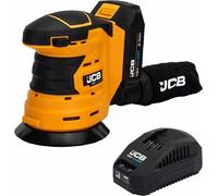 JCB | Lijadora excéntrica inalámbrica, 18V, 125mm, batería de 2Ah, cargador, juego de accesorios
