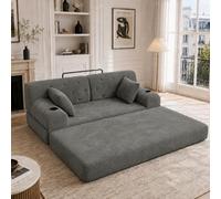 JCFEIDQW Boneless - Sofá modular, sofá con función de dormir, sofá cama de 2 plazas, pana, con respaldo alto, 2 soportes para bebidas y 4 bolsillos laterales, sin montaje, 168 × 80 × 81 cm (gris