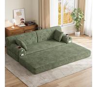 JCFEIDQW Boneless - Sofá modular, sofá con función de dormir, sofá cama de 3 plazas, pana, con respaldo alto, 2 soportes para bebidas y 4 bolsillos laterales, sin montaje, 208 × 80 × 81 cm (verde)