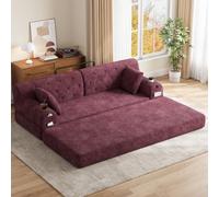 JCFEIDQW Boneless - Sofá modular, sofá con función de dormir, sofá cama de 3 plazas, pana, con respaldo alto, 2 soportes para bebidas y 4 bolsillos laterales, sin montaje, 208 × 80 × 81 cm (vino tinto