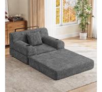JCFEIDQW Sofá con función de dormir, sofá sin camas, sofá cama, tela de pana, respaldo alto, marco de metal, 2 soportes para bebidas y 4 bolsillos laterales, para salón, oficina, 162 × 107 × 60 cm
