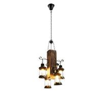 JDBDU Lámpara colgante vintage de madera 4 E27 luces industrial lámpara colgante araña creativa lámpara retro lámpara colgante comedor para sala de estar loft cocina cafetería decoración
