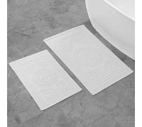 Jean Pierre New York Stonewash Medallion-Juego de 2 alfombras de baño de algodón, Blanco, 17x24/20x32 in. Set, 2