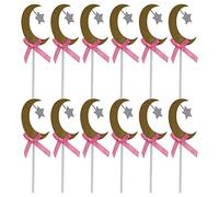 Jeanoko Juego de Decoración para Tarta con Luna Dorada y Estrella, Decoración Brillante para Fiestas para Bodas y Cumpleaños, 12 Piezas, Papel No Tóxico, 5 Pulgadas de Largo