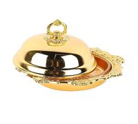 Jeanoko Plato de Mantequilla con Tapa, Plato Redondo Decorativo Vintage para Servir Mantequilla para Fiesta de Boda, Vidrio de Primera Calidad y Material de Aleación