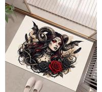 JEDTAKCT Felpudo Antideslizante Lavable Bruja Rosa Oscura Rojo Negro | Alfombrilla Absorbente con Póster Gótico De Demonio, Alfombras De Puerta para Interior Entrada Decoración, 45X75Cm