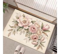 JEDTAKCT Felpudo Antideslizante Lavable Flores Románticas Francesas Crema | Alfombrilla Absorbente con Peonía Retro Rama De Árbol, Alfombras De Puerta para Interior Entrada Decoración, 90X150Cm