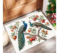 JEDTAKCT Felpudo Antideslizante Lavable Plantas Clásicas Orientales Crema | Alfombrilla Absorbente con Pavo Real Granada Rama De Árbol, Alfombras De Puerta para Interior Entrada Decoración, 50X80Cm