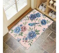 JEDTAKCT Felpudo De Bienvenida Lavable con Flores Y Pájaros Orientales En Acuarela, Alfombra De Antideslizante Absorbente Plantas Frescas, Rosa Felpudo Entrada para Baño Porche Interior, 90X150Cm