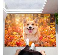JEDTAKCT Felpudo De Bienvenida Lavable con Lindo Corgi, Alfombra De Antideslizante Absorbente Bosque De Arces Otoñales, Color Naranja Felpudo Entrada para Baño Porche Interior, 40X60Cm