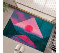 JEDTAKCT Felpudo De Bienvenida Lavable con Vista del Mar Al Atardecer | Alfombra De Antideslizante Absorbente Geometría Abstracta Moderna, Cian Oscuro Felpudo Entrada para Porche Interior, 90X150Cm