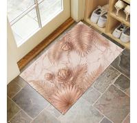 JEDTAKCT Felpudo Ultrafino para Interiores, 45X75Cm, Plantas Tropicales De Lujo Alfombra Antideslizante Lavable para Entrada, Hojas Elegantes Mármol Felpudo De Perfil Bajo, Atrapa Suciedad, Oro Rosa