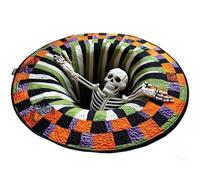 Jeeeun 3D Skeleton Vortex Quilted Round Halloween Rug, Spooky Depth Design (Style-A,15.7" Diameter)
