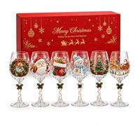 Jeeeun Christmas 3d Wine Glass Collection Gift Box Set | Glass Stemware, Raised 3d Motifs, 6 Different Holiday Scenes, Foam Insert Gift Box, For Dinners And Seasonal Gatherings