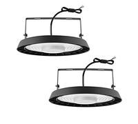 Jefedana 100W UFO LED Lámpara de Alta Bahía,UFO LED 10000LM Focos LED Industrial Con Soporte,campana led industrial Blanco Frío 6500K IP65 Impermeable UFO LED Taller Lámpara para Fábrica Garaje(2PCS)
